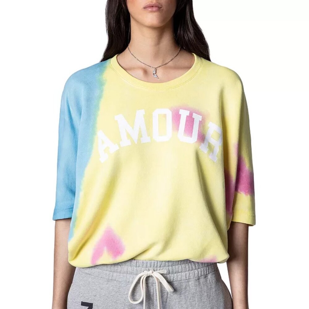 NWT Zadig & Voltaire Sweatshirt Amour Medium Pink Yellow Blue Tie Dye Colorful